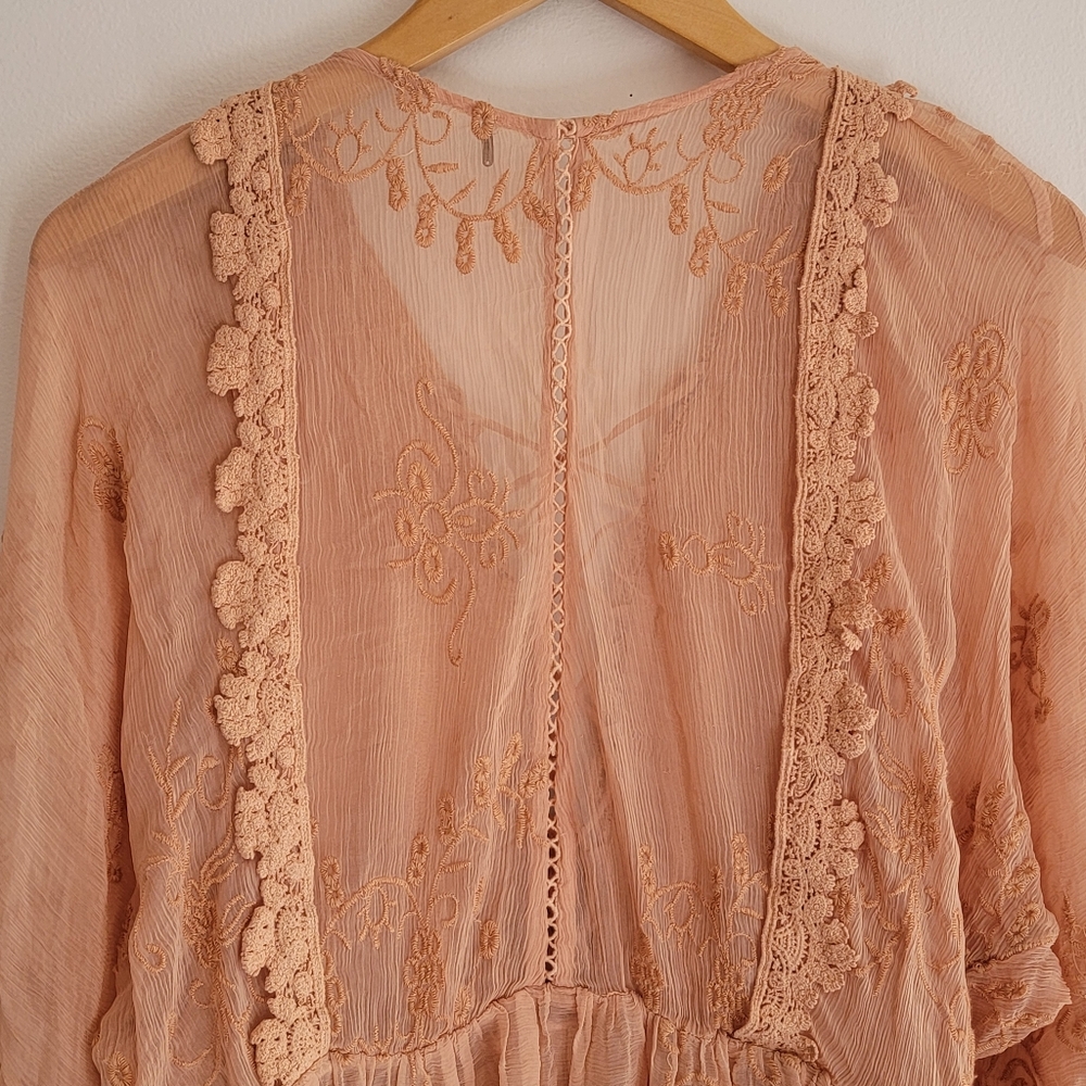 Free People Lace Dress Tunic Lace Up S/M Hippie Boho Renaissance Festival Breezy - Picture 9 of 14